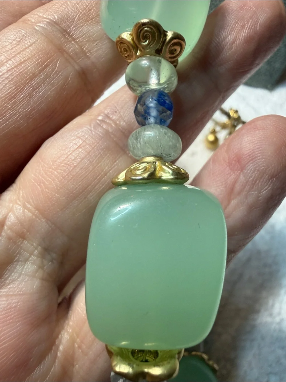 George Gold-Tone Filigree Pendant Necklace with Mint Green and Blue Glass Beads